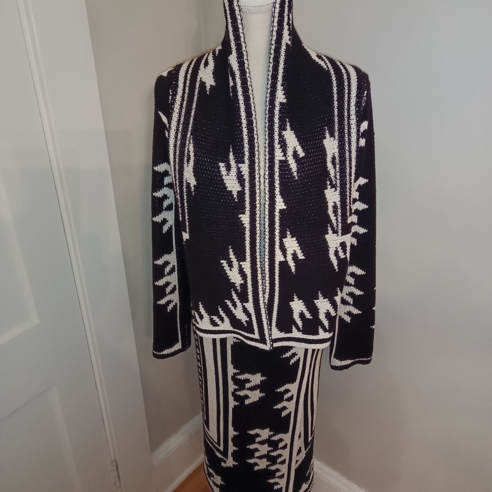 Calvin Klein Women's Long Sleeve Open Cardigan Sweater Black White Size Small